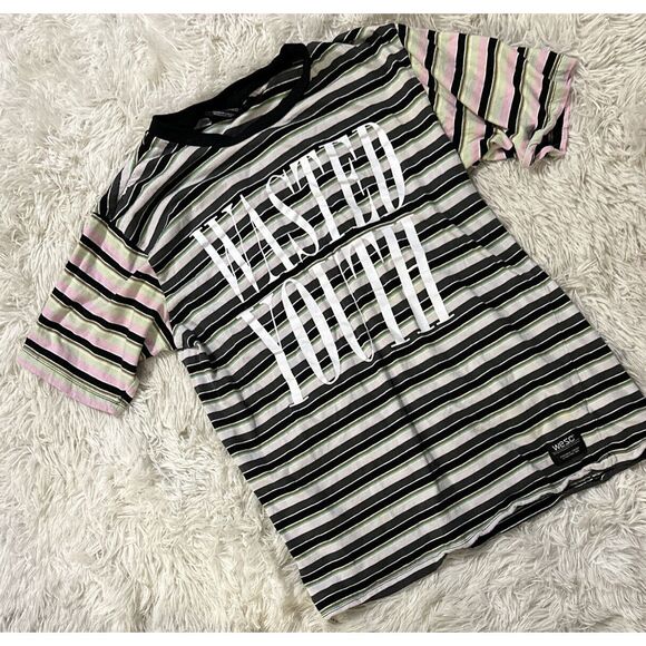EUC WESC Men's Large Women's XL Wasted Youth T Shirt Stripe Black Color - Picture 1 of 5